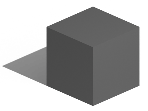 An transparent isometric cube with a drop shadow.